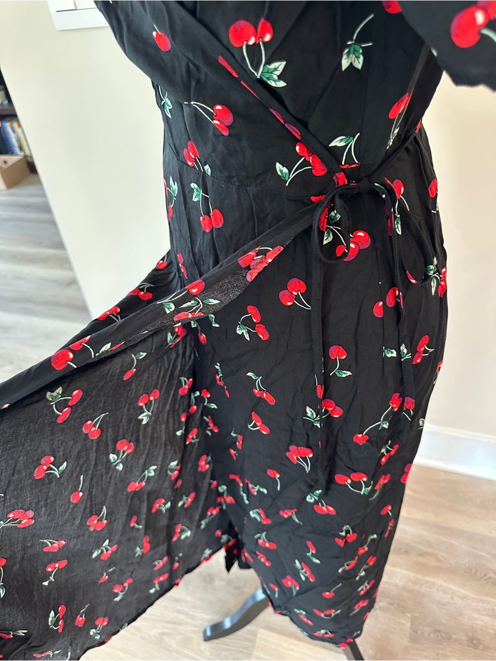 SHEIN Black Cherry Wraparound Maxi Dress with waist tie size L sexy feminine - Picture 6 of 12
